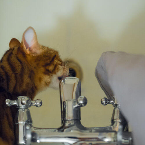 Millie the cat drinks from a tap